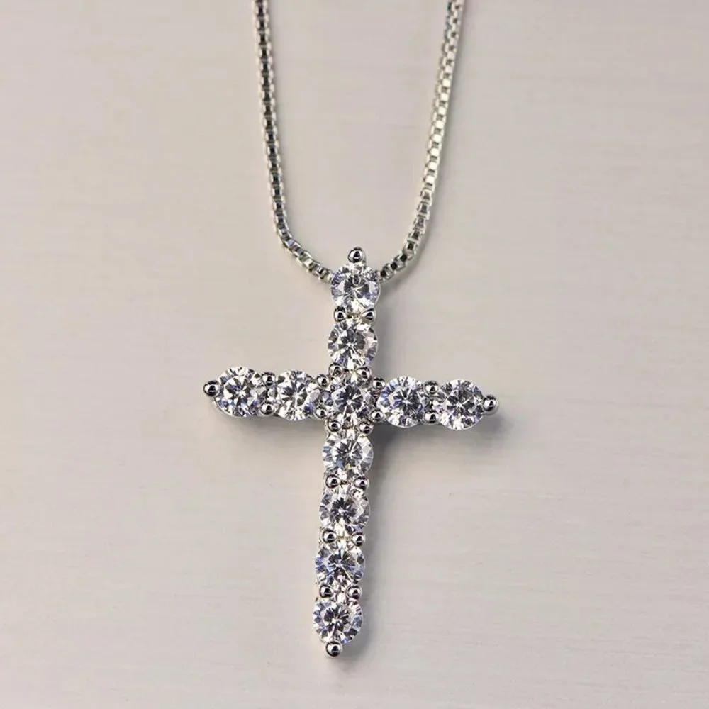 Certified 2.5mm Moissanite Diamond Cross Pendant Necklace NEW